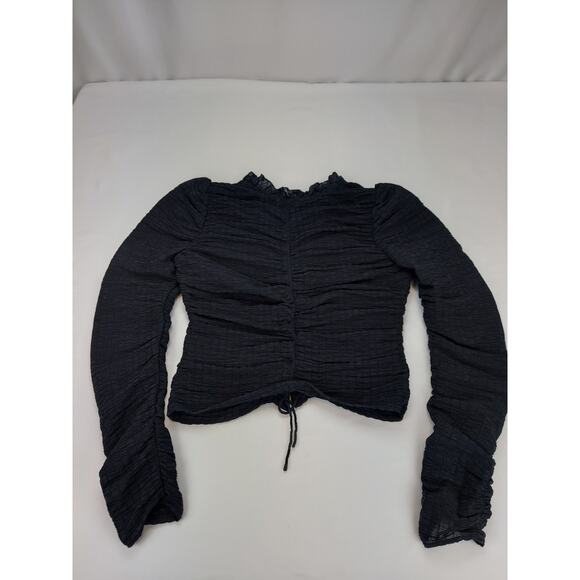 Stockholm Atelier & Other Stories Black Flounce Scrunch Lace Up Cropped Top 6 - Picture 7 of 10